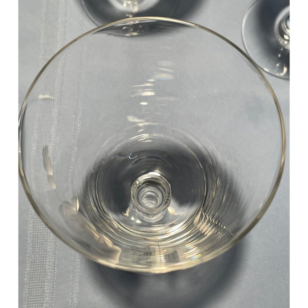 Set of 7 Crystal Rose Etched Iced Tea Glasses Cut Glass Stem Bubbles Vintage - Picture 6 of 10